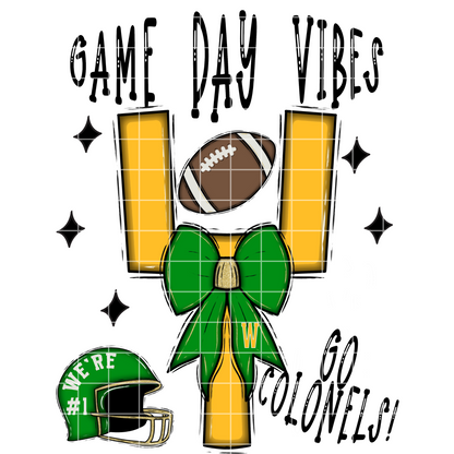 Colonels Goal Post | Woodlawn Colonels Football Sublimation | Green And Gold School Colors | PNG For T-Shirts, Tumblers, Cups, Stickers| 300 DPI, Transparent Background (Copy)