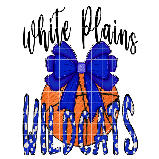 White Plains Wildcats Baketball Sublimation | Basketball Design For Wildcats Fans | Royal Blue Bow | 300 DPI, Transparent Background